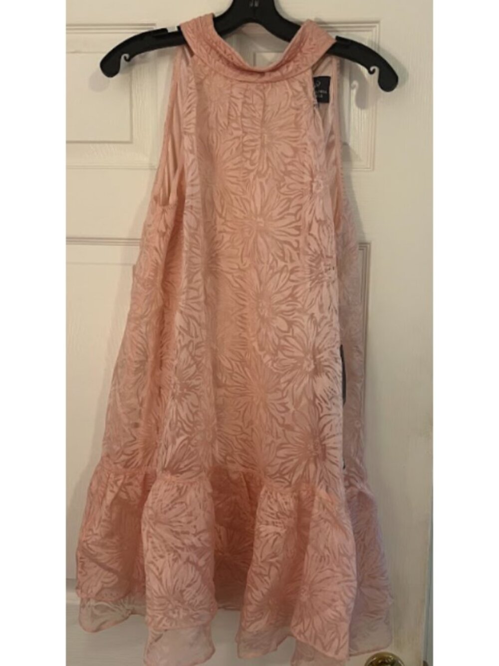 Adrianna Papell Pink Burnout Trapeze Dress Sz 6 mock halter party wedding mini